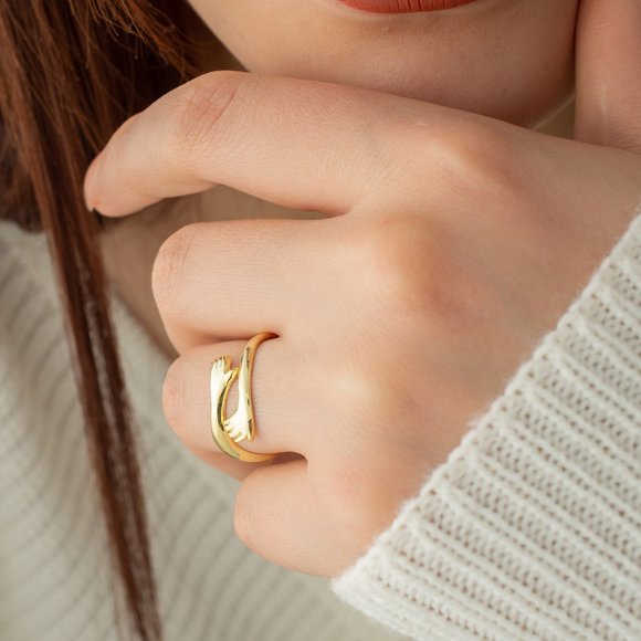 Hug Ring, Hang Hug Ring, Hug Hand Gold Ring, Adjustable Love Hug Ring - Picture 8 of 10